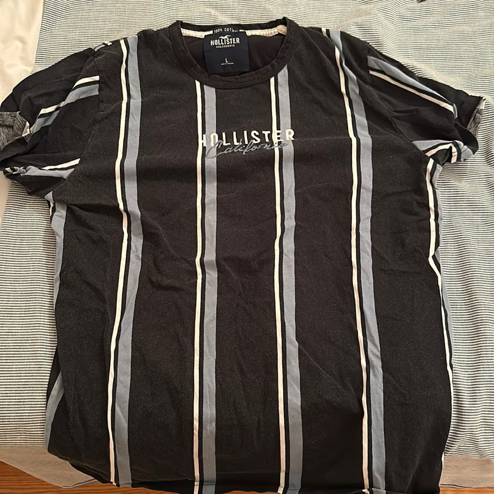 Hollister California; Navy base color; Blue and White Vertical Striped Shirt